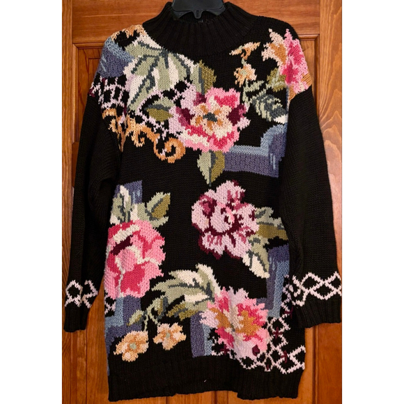 Rare Vintage Jennifer Reed Hand Knit Floral Sweater Women’s Large 80s - Picture 1 of 8